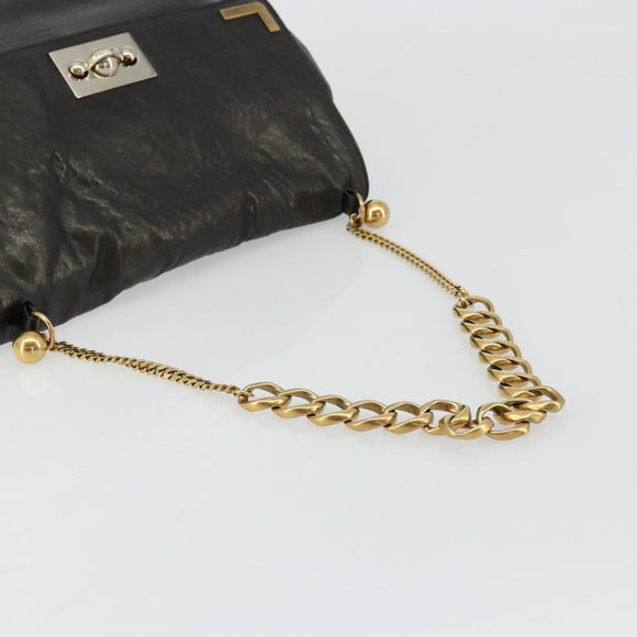 Chloe Chain Shoulder Bag Leather Black Gold Auth bs21588