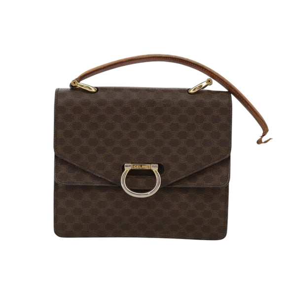 CELINE Macadam Canvas Hand Bag PVC Leather Brown Auth bs21604