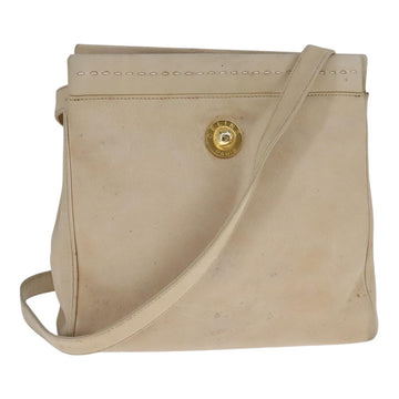 CELINE Shoulder Bag Leather Beige Auth bs21606