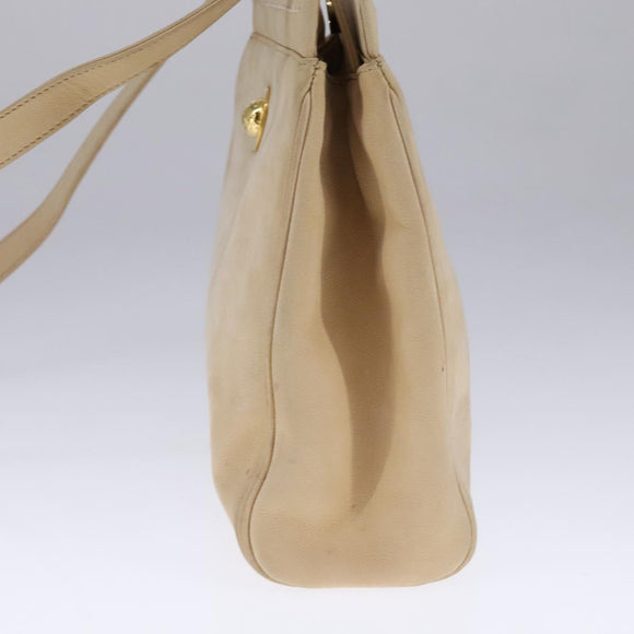 CELINE Shoulder Bag Leather Beige Auth bs21606