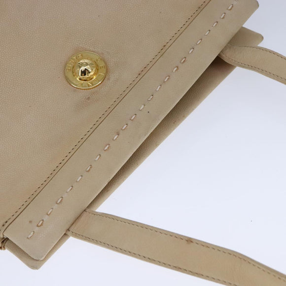 CELINE Shoulder Bag Leather Beige Auth bs21606