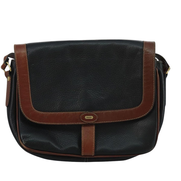 BALLY Shoulder Bag Leather Black Auth bs21629