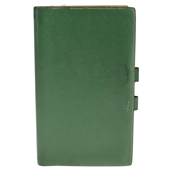 HERMES Day Planner Cover Leather Green Auth bs21645