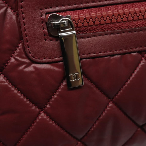 CHANEL Cococoon Tote Bag Nylon Wine Red Silver CC Auth bs21665