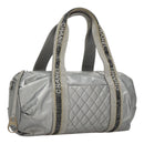 CHANEL Sports Hand Bag Coated Canvas Silver CC Auth bs21669-1