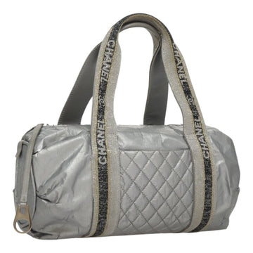 CHANEL Sports Hand Bag Coated Canvas Silver CC Auth bs21669