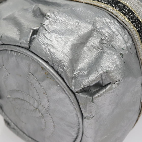 CHANEL Sports Hand Bag Coated Canvas Silver CC Auth bs21669