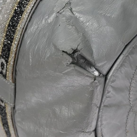 CHANEL Sports Hand Bag Coated Canvas Silver CC Auth bs21669