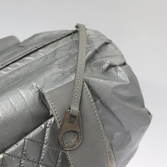 CHANEL Sports Hand Bag Coated Canvas Silver CC Auth bs21669