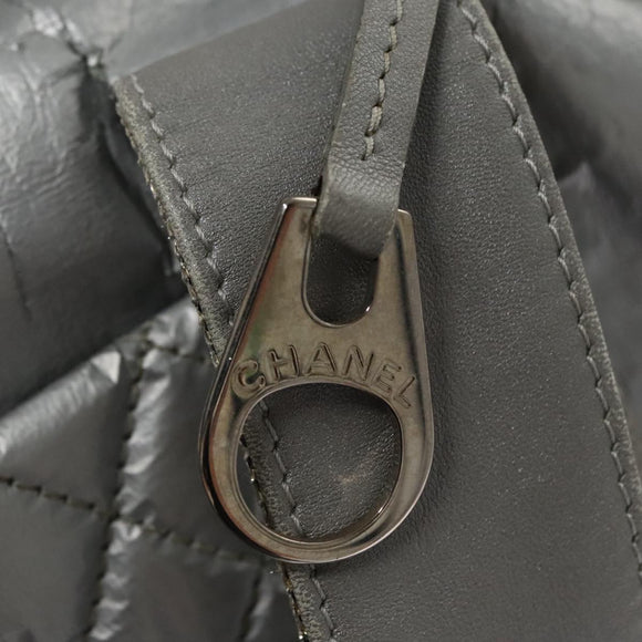 CHANEL Sports Hand Bag Coated Canvas Silver CC Auth bs21669