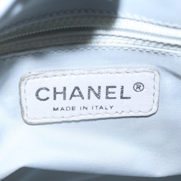 CHANEL Sports Hand Bag Coated Canvas Silver CC Auth bs21669