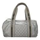 CHANEL Sports Hand Bag Coated Canvas Silver CC Auth bs21669-2