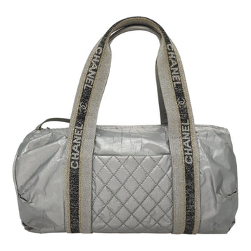CHANEL Sports Hand Bag Coated Canvas Silver CC Auth bs21669 - 0