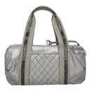 CHANEL Sports Hand Bag Coated Canvas Silver CC Auth bs21669-3