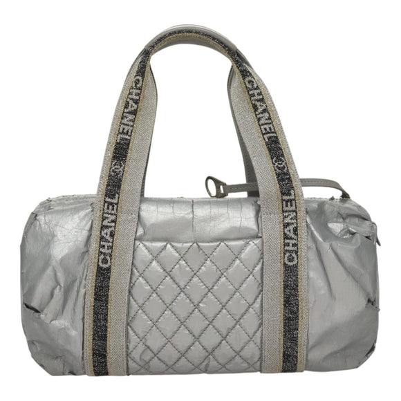 CHANEL Sports Hand Bag Coated Canvas Silver CC Auth bs21669