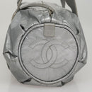CHANEL Sports Hand Bag Coated Canvas Silver CC Auth bs21669-5