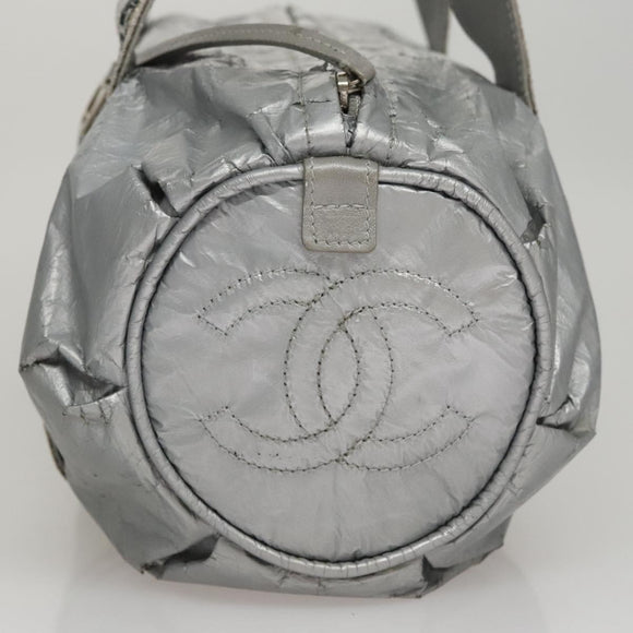 CHANEL Sports Hand Bag Coated Canvas Silver CC Auth bs21669