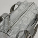 CHANEL Sports Hand Bag Coated Canvas Silver CC Auth bs21669-6