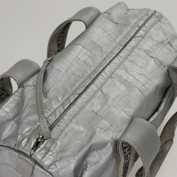 CHANEL Sports Hand Bag Coated Canvas Silver CC Auth bs21669