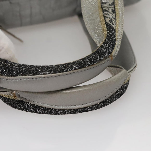 CHANEL Sports Hand Bag Coated Canvas Silver CC Auth bs21669