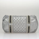 CHANEL Sports Hand Bag Coated Canvas Silver CC Auth bs21669-9