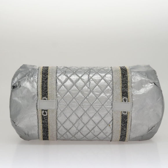 CHANEL Sports Hand Bag Coated Canvas Silver CC Auth bs21669