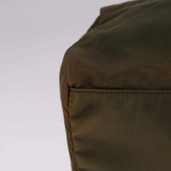 PRADA Boston Bag Nylon Khaki Gold Auth bs21678