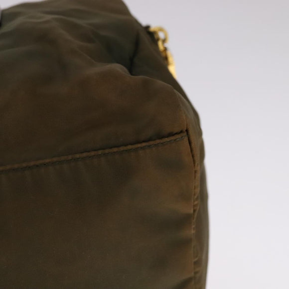 PRADA Boston Bag Nylon Khaki Gold Auth bs21678