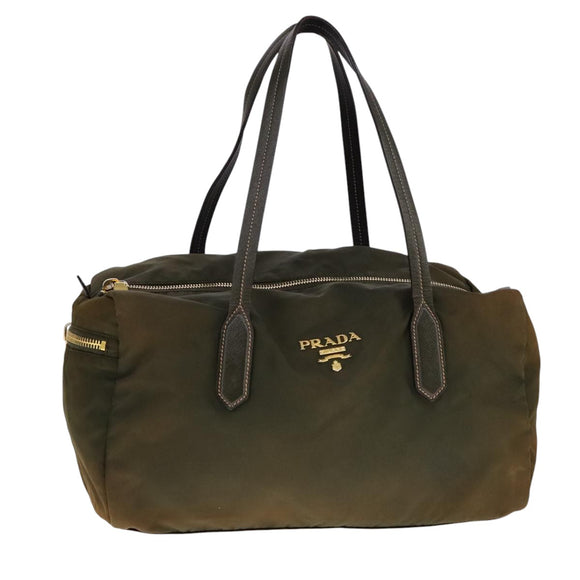 PRADA Boston tas nylon kaki goud Auth bs21678