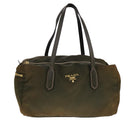 PRADA Boston tas nylon kaki goud Auth bs21678-13