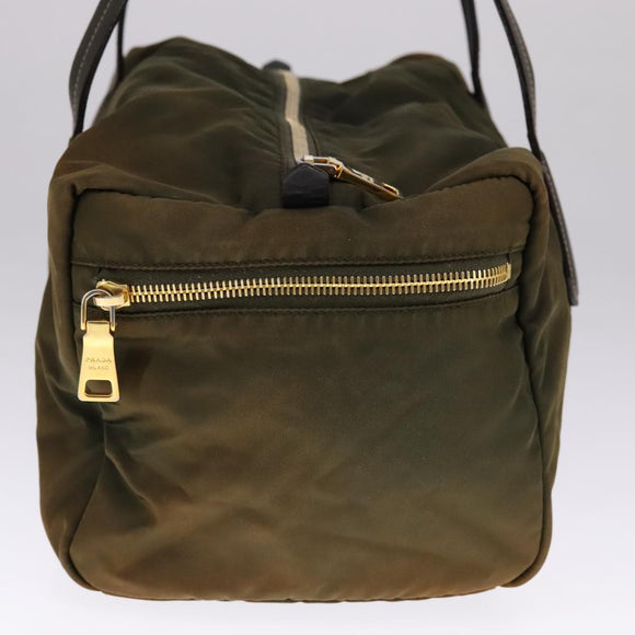 PRADA Boston Bag Nylon Khaki Gold Auth bs21678