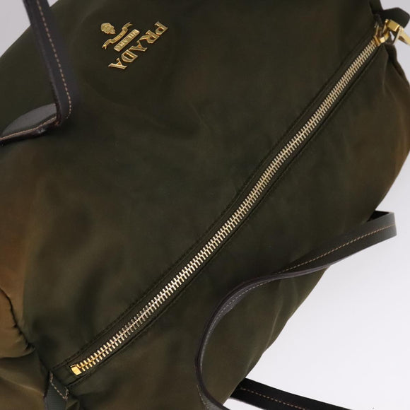 PRADA Boston tas nylon kaki goud Auth bs21678