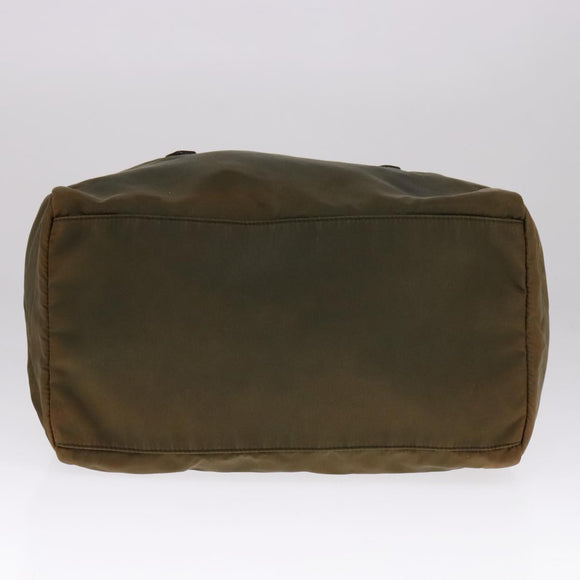 PRADA Boston Bag Nylon Khaki Gold Auth bs21678