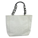 CHANEL Tote Bag Lamb Skin White CC Auth bs21711-1