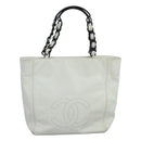 CHANEL Tote Bag Lamb Skin White CC Auth bs21711-13