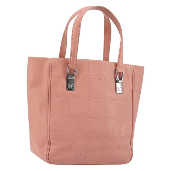 CHANEL Choco Bar Tote Bag Caviar Skin Pink CC Auth bs21715