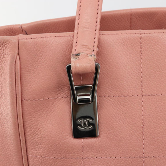 CHANEL Choco Bar Tote Bag Caviar Skin Pink CC Auth bs21715