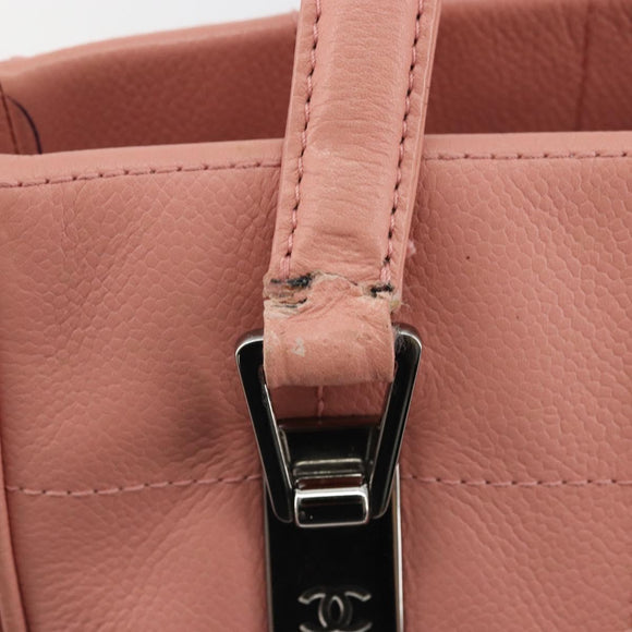 CHANEL Choco Bar Tote Bag Caviar Skin Pink CC Auth bs21715