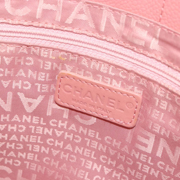 CHANEL Choco Bar Tote Bag Caviar Skin Pink CC Auth bs21715