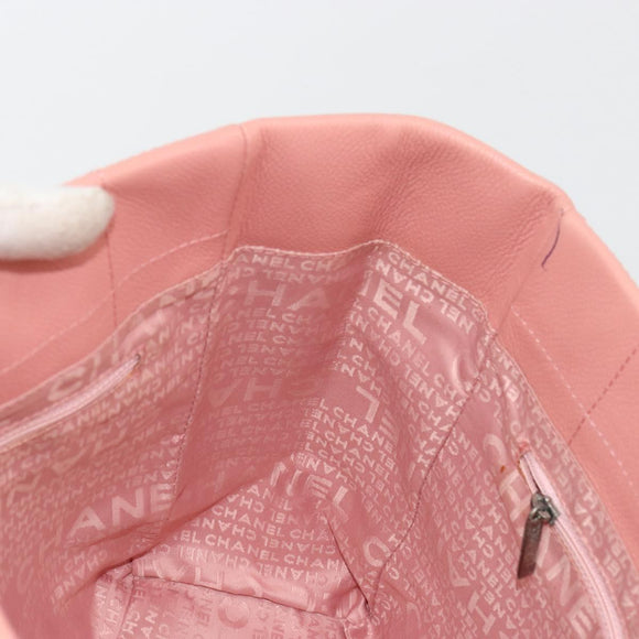 CHANEL Choco Bar Tote Bag Caviar Skin Pink CC Auth bs21715