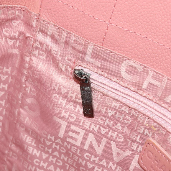 CHANEL Choco Bar Tote Bag Caviar Skin Pink CC Auth bs21715