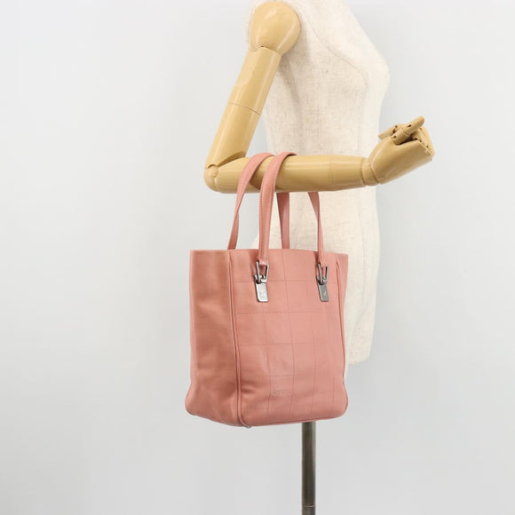 CHANEL Choco Bar Tote Bag Caviar Skin Pink CC Auth bs21715