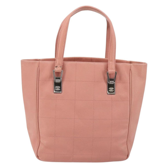 CHANEL Choco Bar Tote Bag Caviar Skin Pink CC Auth bs21715