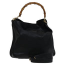 GUCCI Bamboo Hand Bag Leather 2way Black Auth bs21805-1