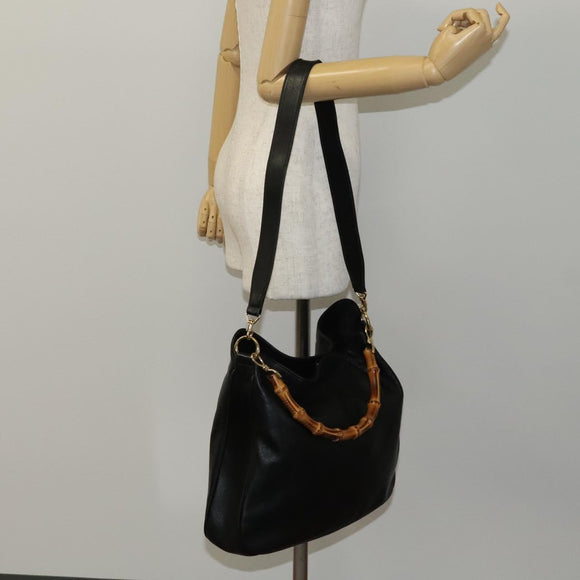 GUCCI Bamboo Hand Bag Leather 2way Black Auth bs21805
