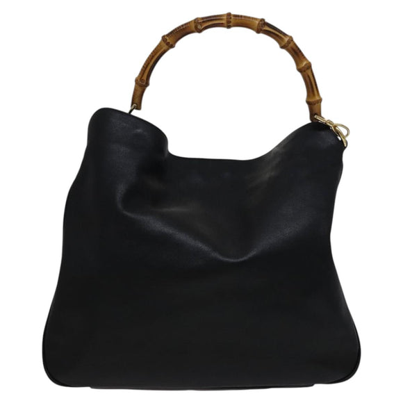 GUCCI Bamboo Hand Bag Leather 2way Black Auth bs21805
