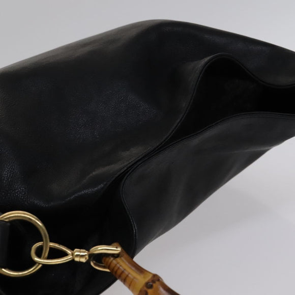 GUCCI Bamboo Hand Bag Leather 2way Black Auth bs21805