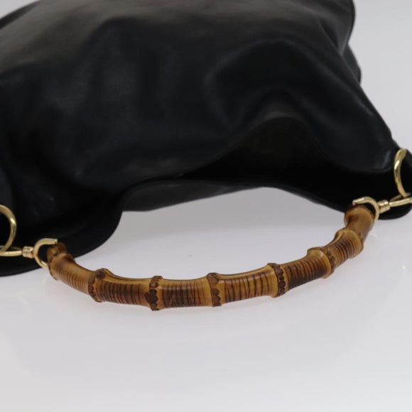 GUCCI Bamboo Hand Bag Leather 2way Black Auth bs21805