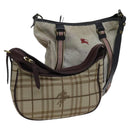 BURBERRY Nova Check Blue Label Shoulder Bag Canvas 2Set Beige Gray Auth bs21820-1