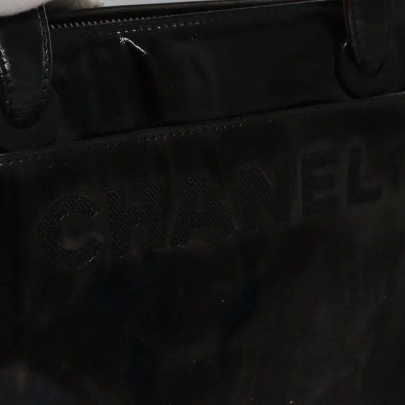 CHANEL COCO Mark Tote Bag Patent Leather Black Gold CC Auth bs21837